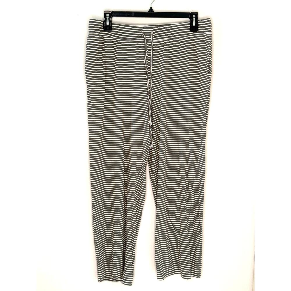 Jockey White Gray Striped Elastic Drawstring Waist Cotton Loose Pajama Pants XL